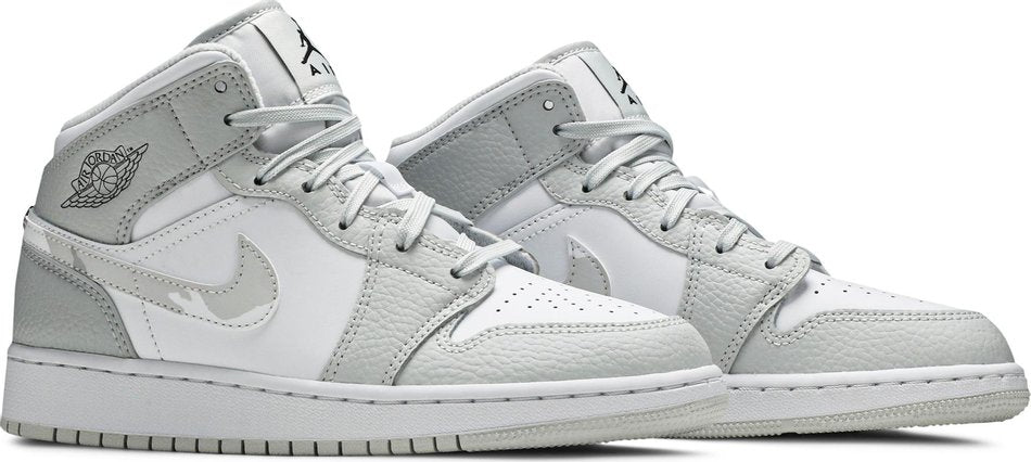 Air Jordan 1 Mid SE GS Swoosh Logo-Grey Camo