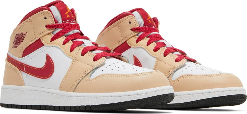 Air Jordan 1 Mid GS Light Curry Cardinal Red