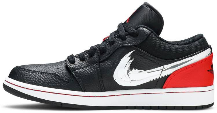 Air Jordan 1 Low Brushstroke Swoosh - Black Red