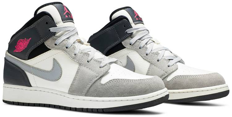 Air Jordan 1 Mid White Grey Hyper Pink